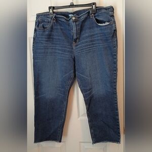 Old Navy Women's Mid-Rise Boyfriend Cropped Raw Edge Jeans - Dark Blue